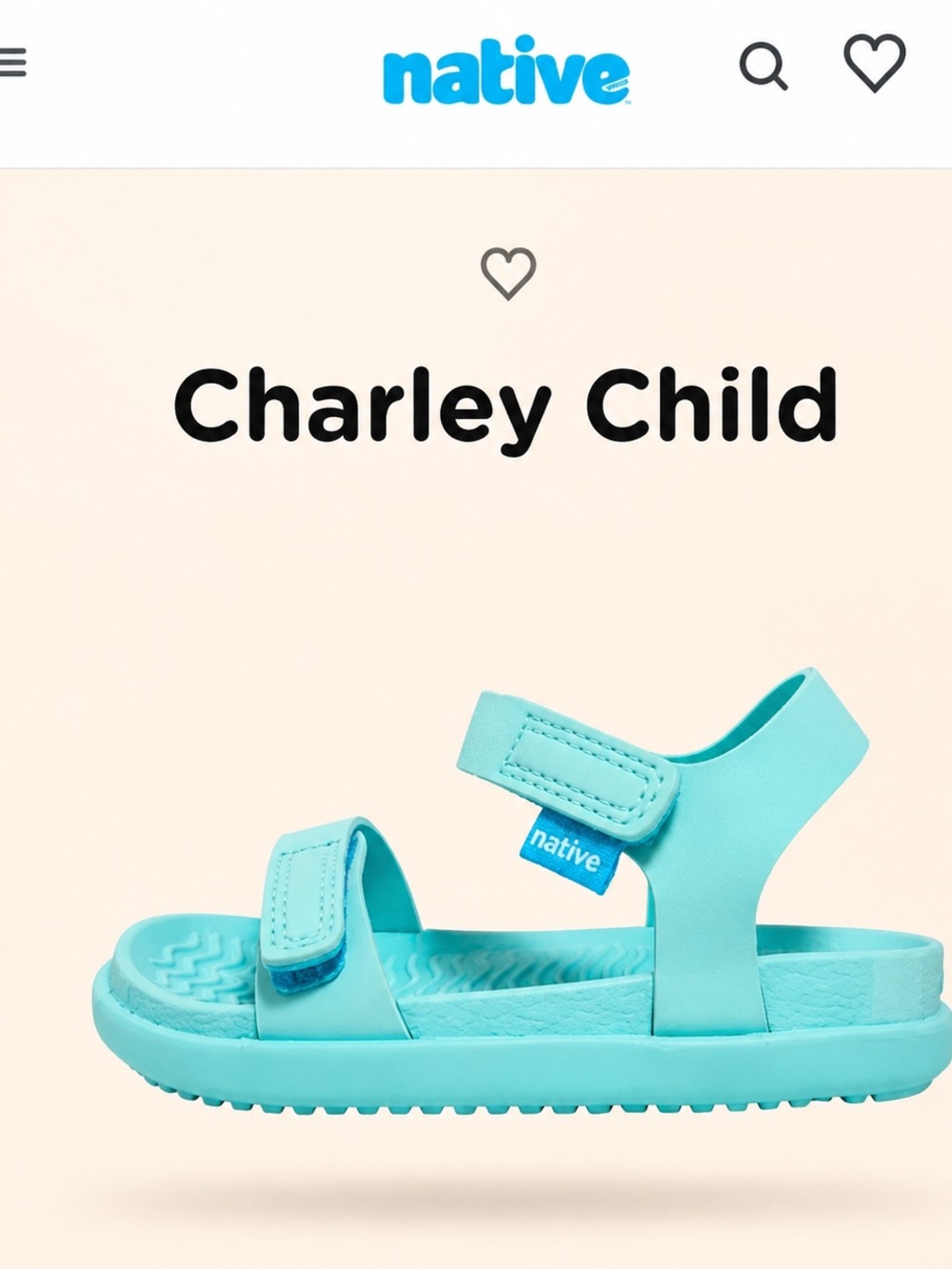 Native Shoes C12  ‘Charley’ Child Sandal in Aqua Blue / Piedmont Blue Natives